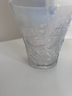 1930's Joseph Inwald Barolac Art Deco Vase in Opalescent Glass w/Ships Motif