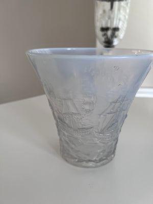 1930's Joseph Inwald Barolac Art Deco Vase in Opalescent Glass w/Ships Motif