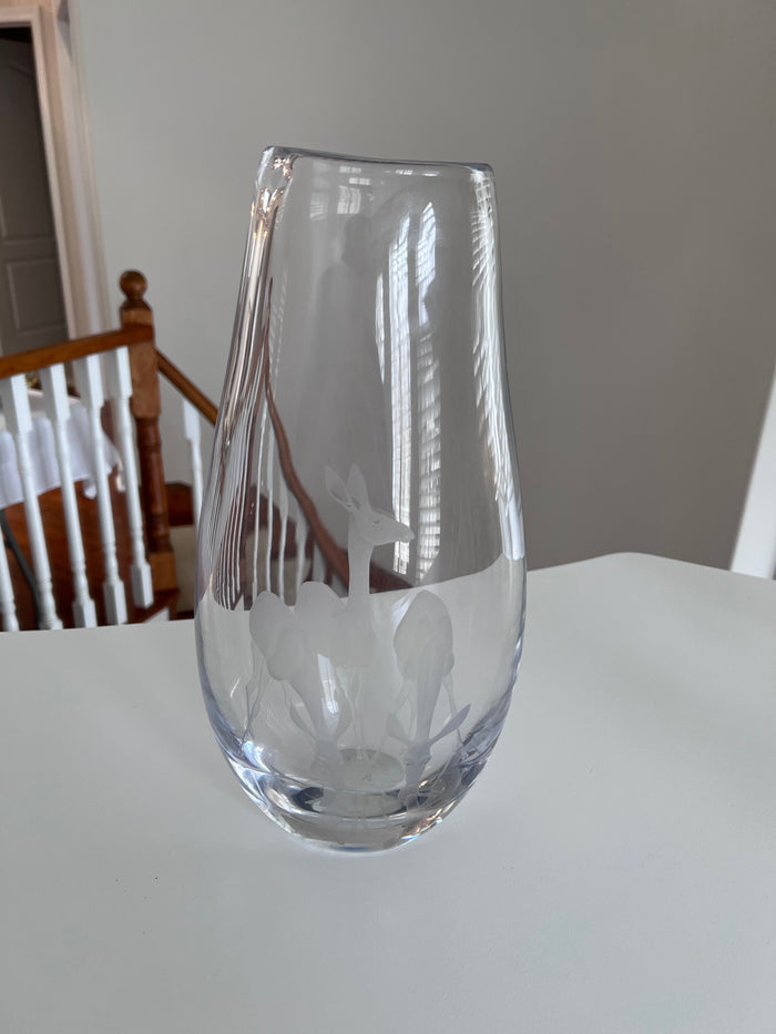 Orrefors Itaglio Cut Glass Vase with Deer Motifs