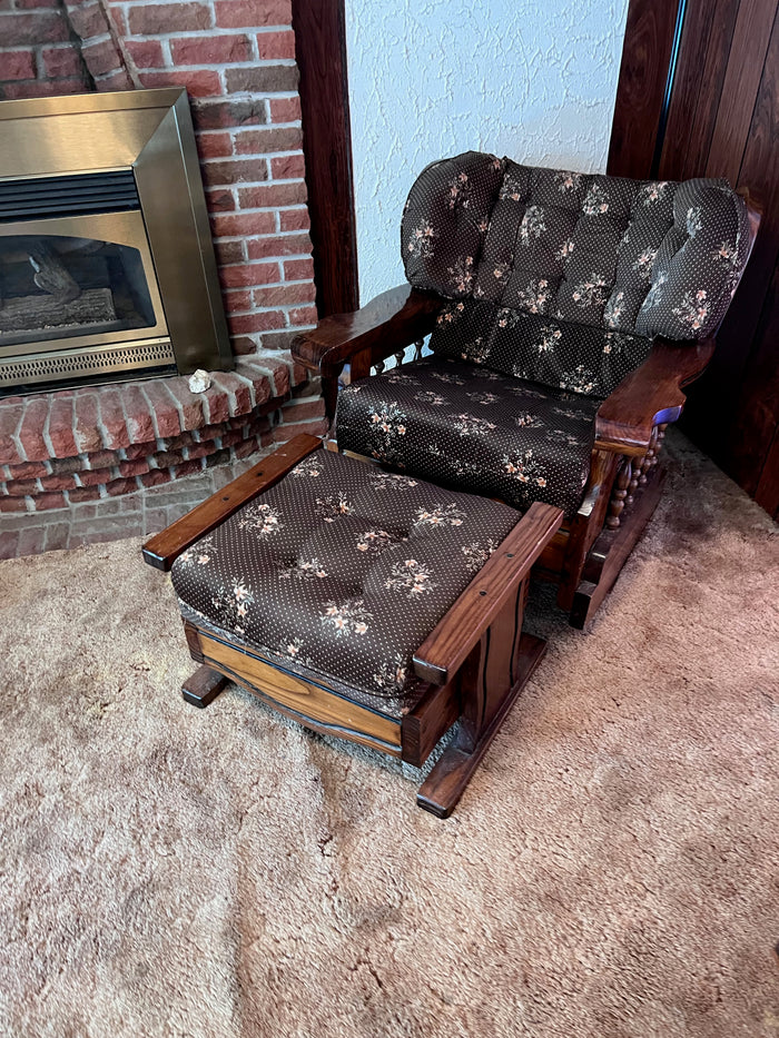 Vintage Solid Wood Frame Rocker + Ottoman