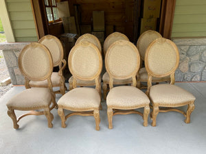 8 "Bernhardt" Cream Fabric/Light Wood Dining Chairs