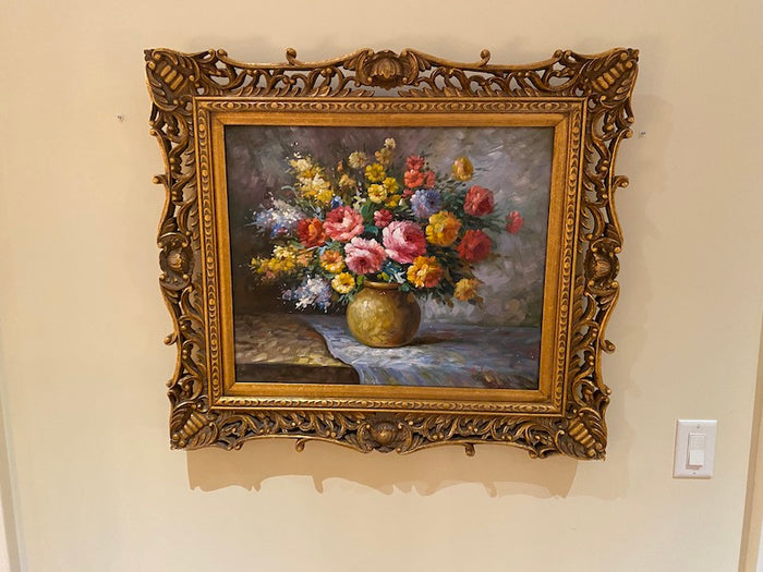 Original Floral Painting, Gold Frame by K. James