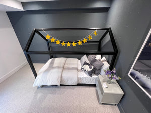 *BRAND NEW Wayfair Black Eivor Twin Canopy Bed by Isabelle & Max + Mattress + Linen (*Retail value $859)