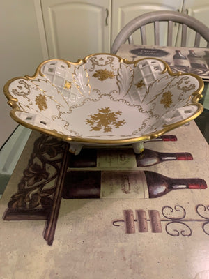 Vintage Reichenbach "R" Fine China, Made in Germany Gold & White Footed Bowl