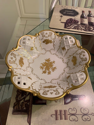 Vintage Reichenbach "R" Fine China, Made in Germany Gold & White Footed Bowl