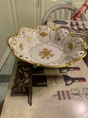 Vintage Reichenbach "R" Fine China, Made in Germany Gold & White Footed Bowl