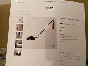 BRAND NEW- CB2 Mantis Swivel Wall Sconce in Black (*2 Available)