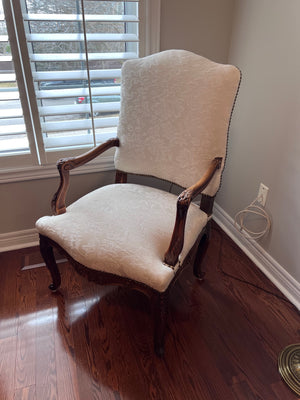 Upholstered Armchair, Wood Carved Frame