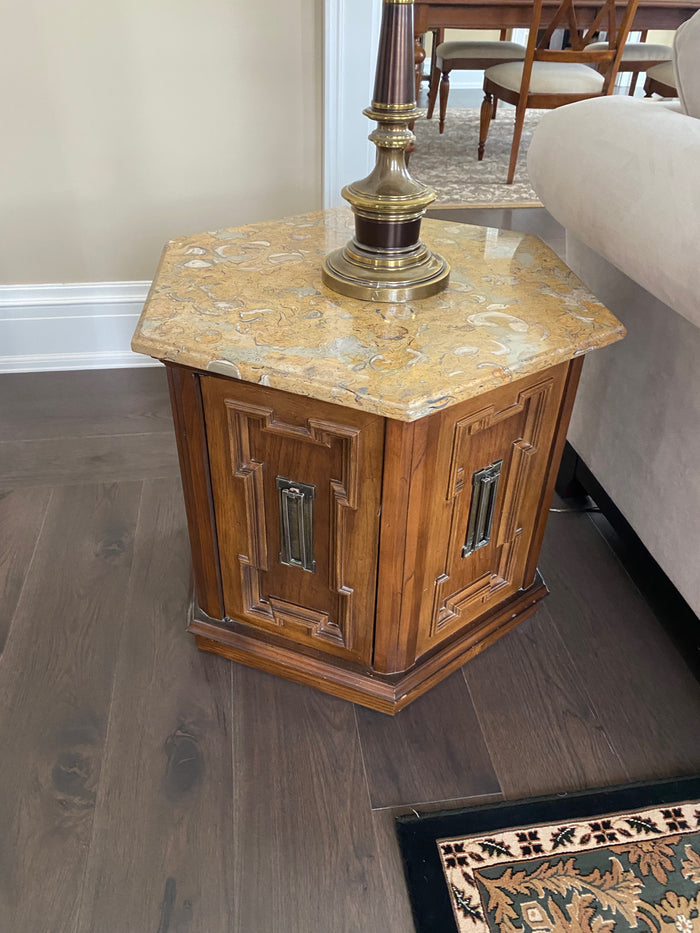Pair of Hexagonal Marble Top Side Tables