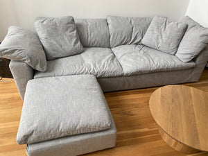 Restoration Hardware Cloud Sofa + Ottoman, Nickel Linen