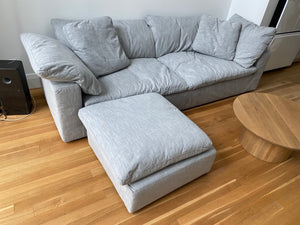 Restoration Hardware Cloud Sofa + Ottoman, Nickel Linen