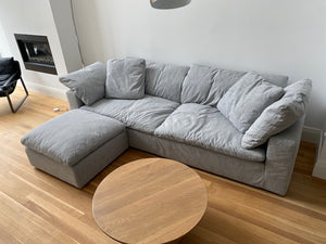 Restoration Hardware Cloud Sofa + Ottoman, Nickel Linen