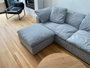 Restoration Hardware Cloud Sofa + Ottoman, Nickel Linen