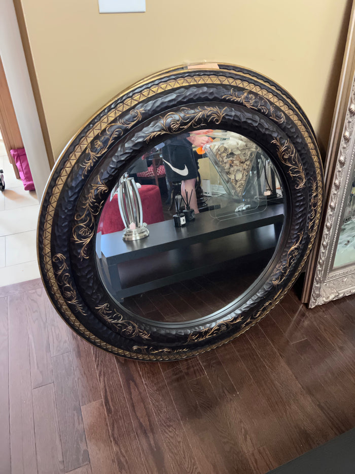 Round Black & Gold Mirror Imported from South Africa (*1 Available)