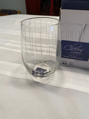 "Cheers" by Mikasa- Set of 8 Stemless Wine Glasses- BRAND NEW