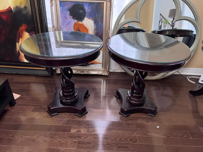 Pair of Wood Accent Tables, w/Glass Top