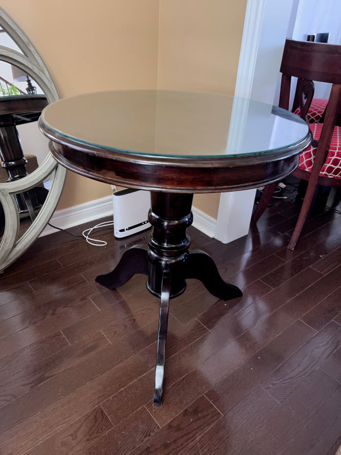 Round Wood Accent Table with Glass Top