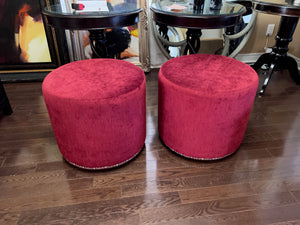 Pair of Red Velvet Ottomans