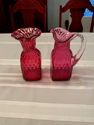 Cranberry Glass Vase & Pitcher