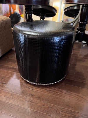 Black Faux Leather Ottoman