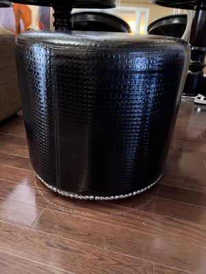 Black Faux Leather Ottoman