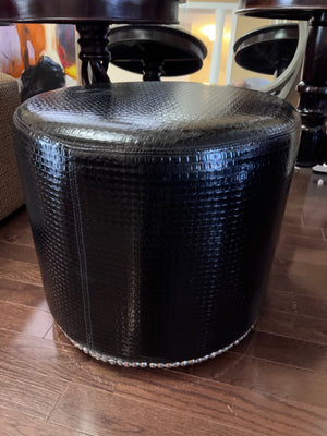 Black Faux Leather Ottoman