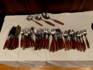 Dansk Fjord Vintage MCM Teak Flatware Set, Service for 12 (65 Pieces)
