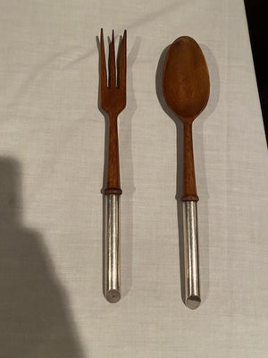 MCM Teak & Sterling Salad Serving Spoon and Fork