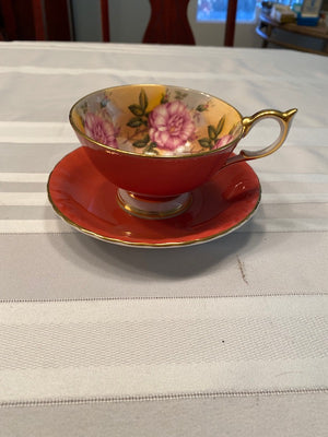 Aynsley Cabbage Rose Red Cup & Saucer