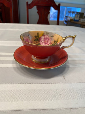 Aynsley Cabbage Rose Red Cup & Saucer