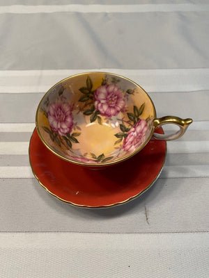 Aynsley Cabbage Rose Red Cup & Saucer
