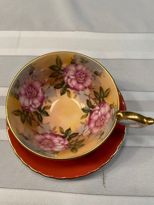 Aynsley Cabbage Rose Red Cup & Saucer