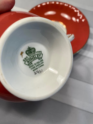Aynsley Cabbage Rose Red Cup & Saucer