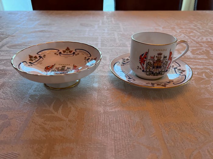 Aynsley Centennial of Canadian Confederation 1967 Teacup, Saucer, Footed Dish