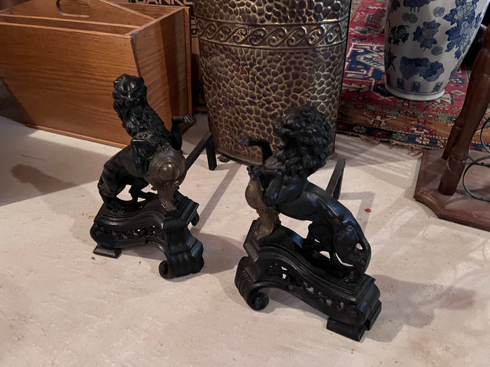 Pair of Lion Cast Iron Andirons
