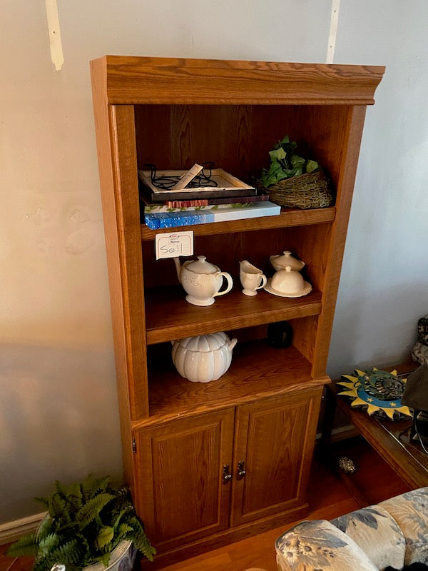 Wood Shelving Unit w/Cabinet
