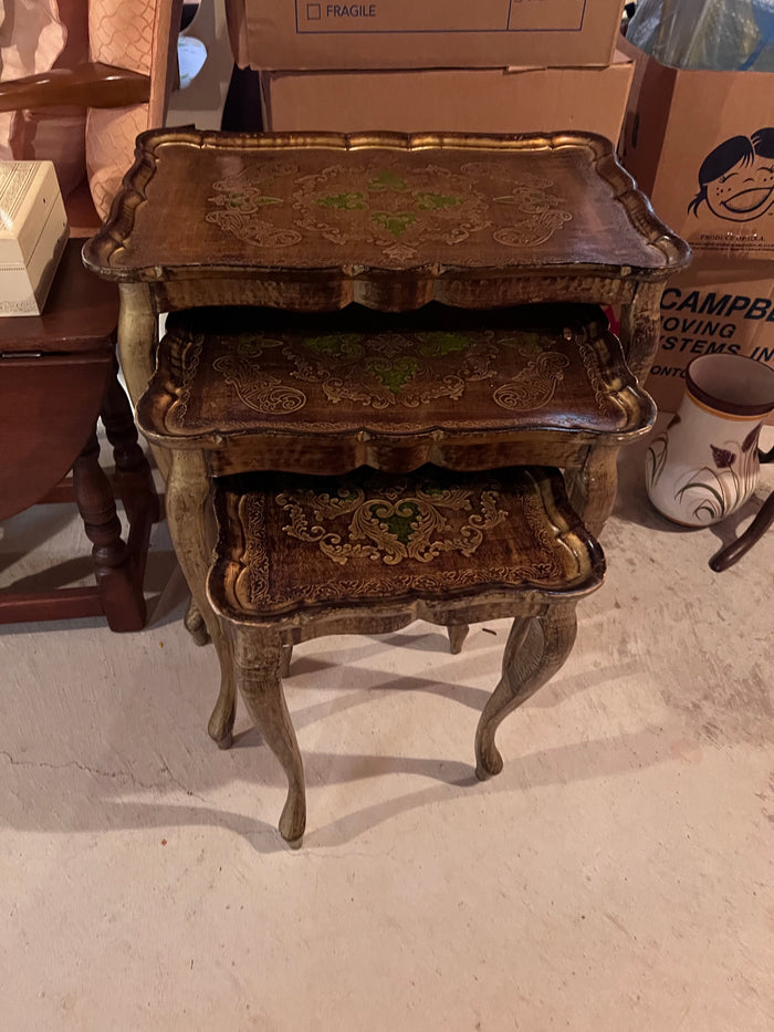 Set of 3 Gold Florentine Nesting Tables