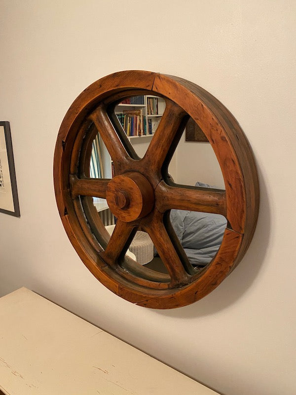 Antique Wagon Wheel Mirror