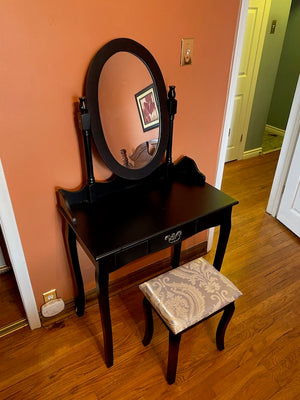 Black Vanity/Makeup Table + Stool