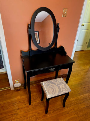 Black Vanity/Makeup Table + Stool
