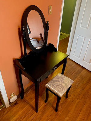 Black Vanity/Makeup Table + Stool