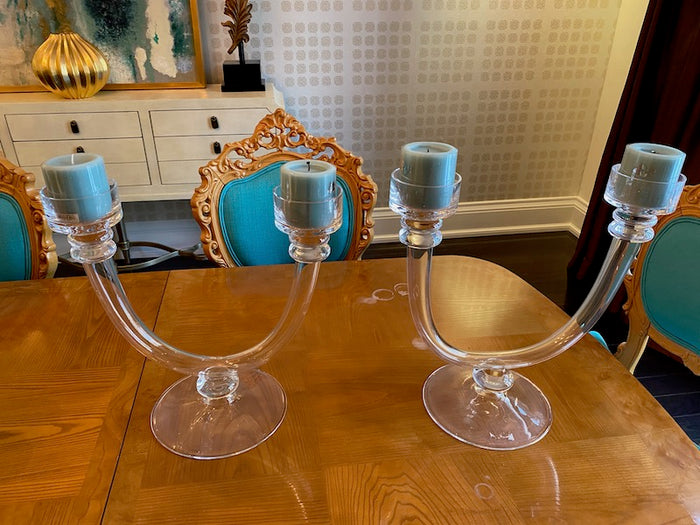 Pair of U Shaped Glass Candle Holders