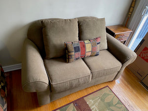 Grey/Beige Upholstered Love Seat