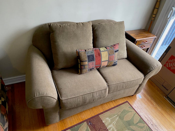 Grey/Beige Upholstered Love Seat