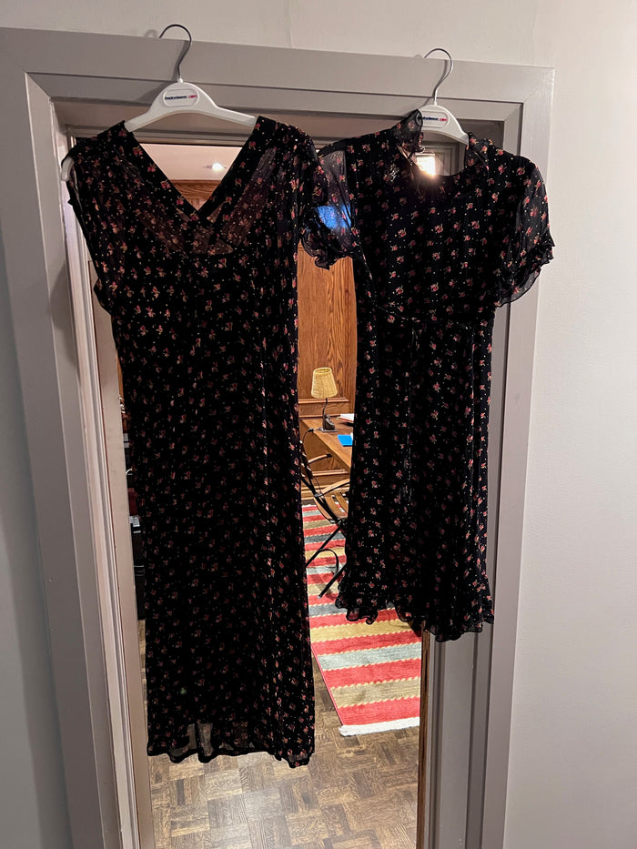 Vintage 'Mother and Daughter' April Cornell Black Flowered Dresses