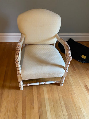 Vintage Low Profile Chair, Carved Wood Frame