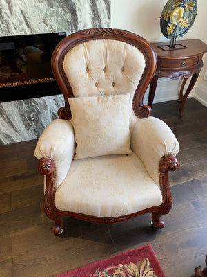 Victorian Style Armchair, Wood Carved Frame