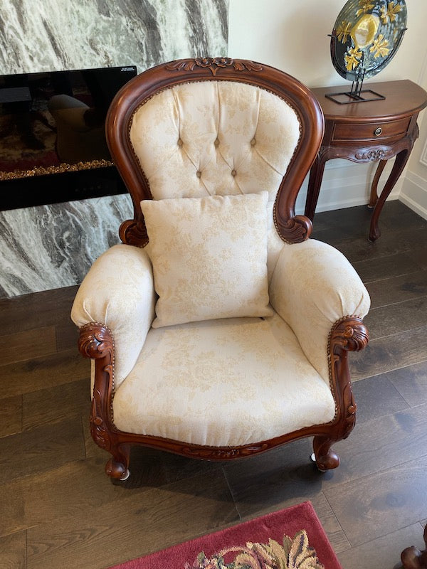 Victorian Style Armchair, Wood Carved Frame