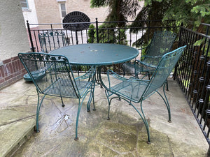 Green Wrought Iron Round Patio Table + 4 Chairs