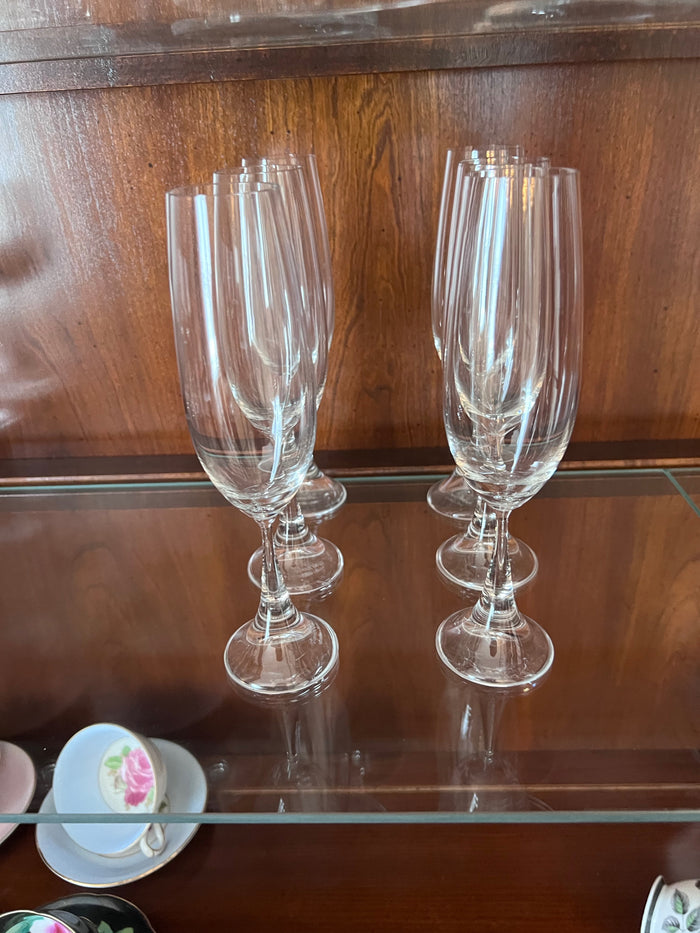Set of 6 Rosenthal Studio-Line Crystal Champagne Flutes- 'Clairon Pattern'